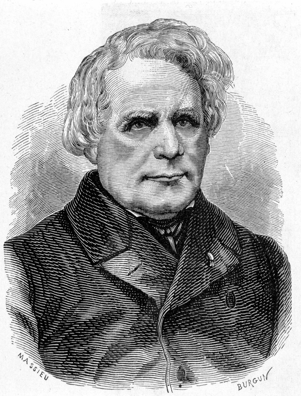 Portrett av Ruhmkorff Heinrich Daniel (1803 - 1877), bygger av fysikkinstrumenter (induksjonsapparatet), tysk mekaniker og elektriker - i "" Album of Science; berømte vitenskapsmenn; Store funn""" 1896. av French School
