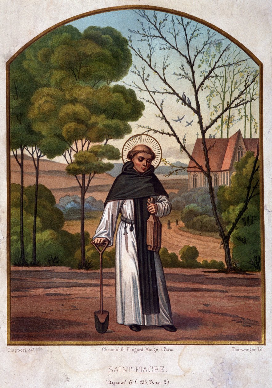 Portrett av Saint Fiacre (eremitasjen nær Meaux), beskytter av gartnerarbeidet fra 1800-tallet. av French School