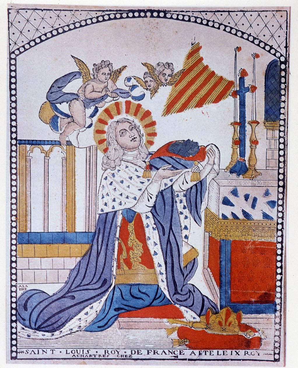 Portrett av Saint Louis i bønn av French School