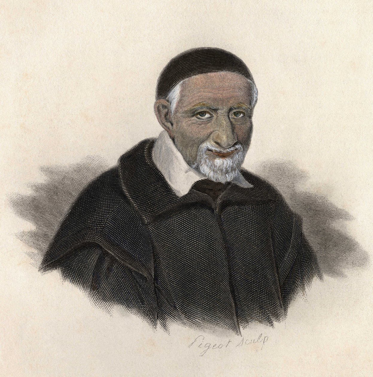 Portrett av Saint Vincent de Paul (1581-1660), fransk prest og amonier. i «Portretter av nyttige menn» av French School