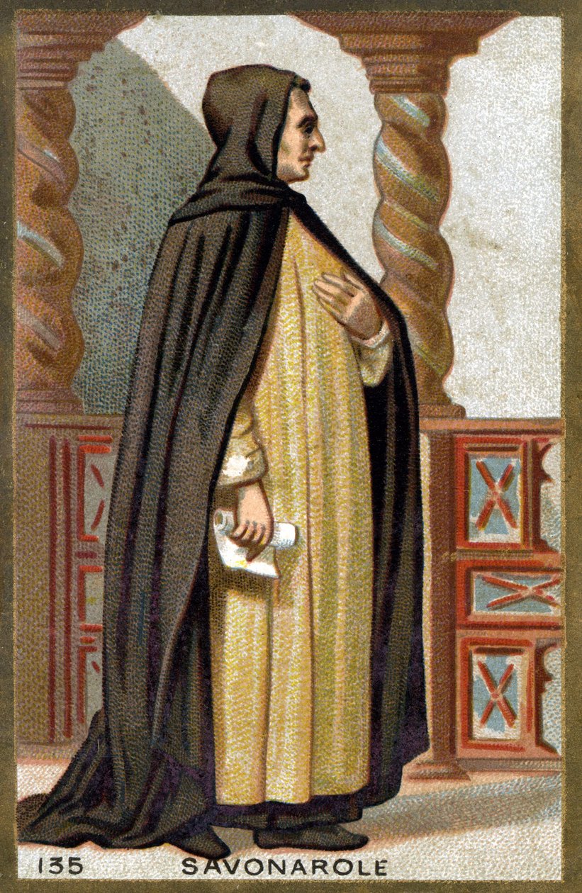 Portrett av Savonarola (1452-1498) Girolamo Savonarola. Kromolitografi fra slutten av 1800-tallet. av French School