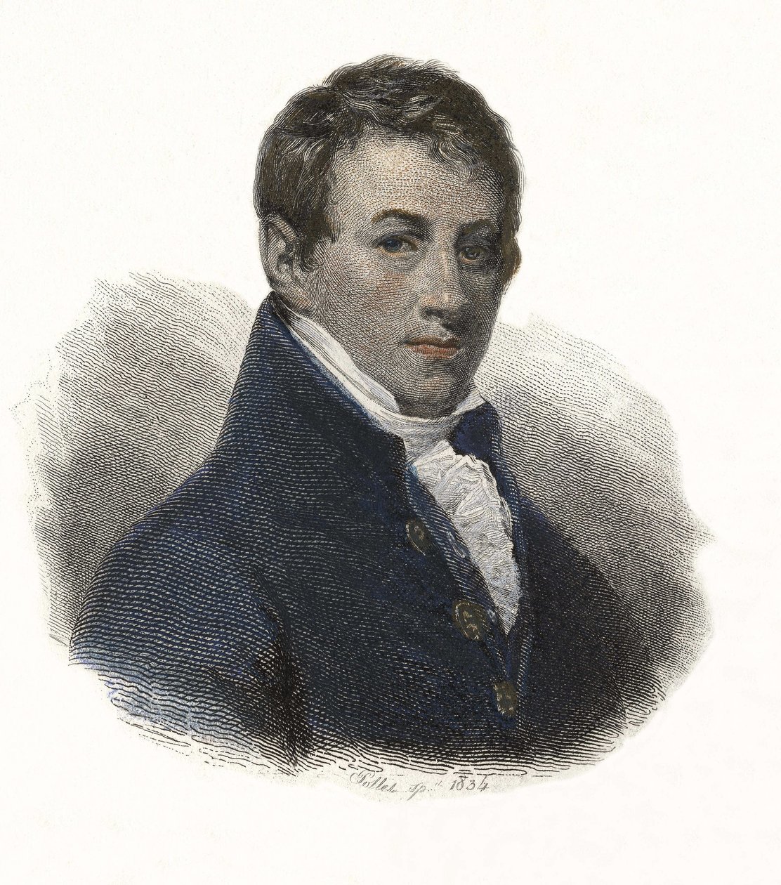 Portrett av Sir Humphry Davy (1778-1829), engelsk kjemiker og fysiker. i «Portraits des Hommes Useful» av French School