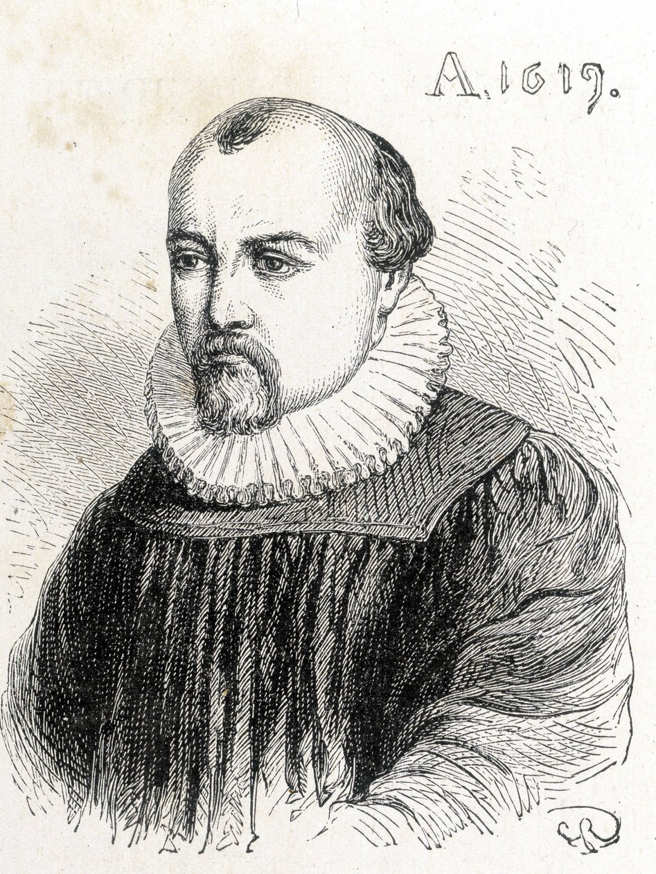 Portrett av Solomon de Caus (1576-1624), fransk fysiker - i "" Album of Science; berømte lærde; Store oppdagelser””” 1896. av French School