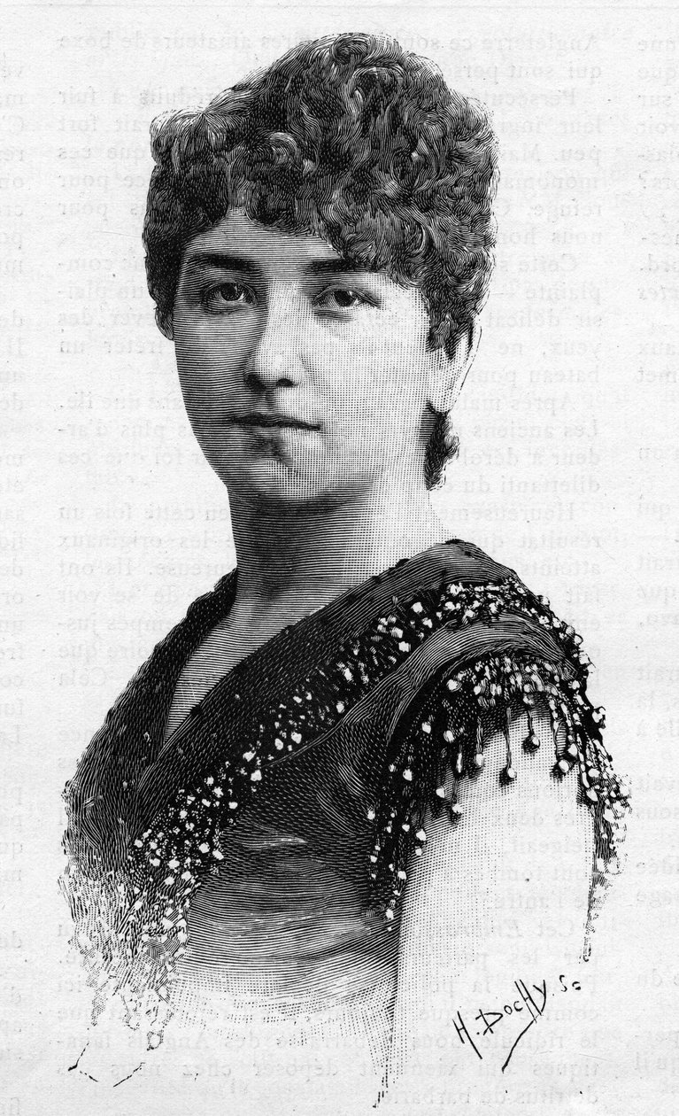 Portrett av den svenske sangeren Sigrid Arnoldson (1861-1943) i 1887. av French School