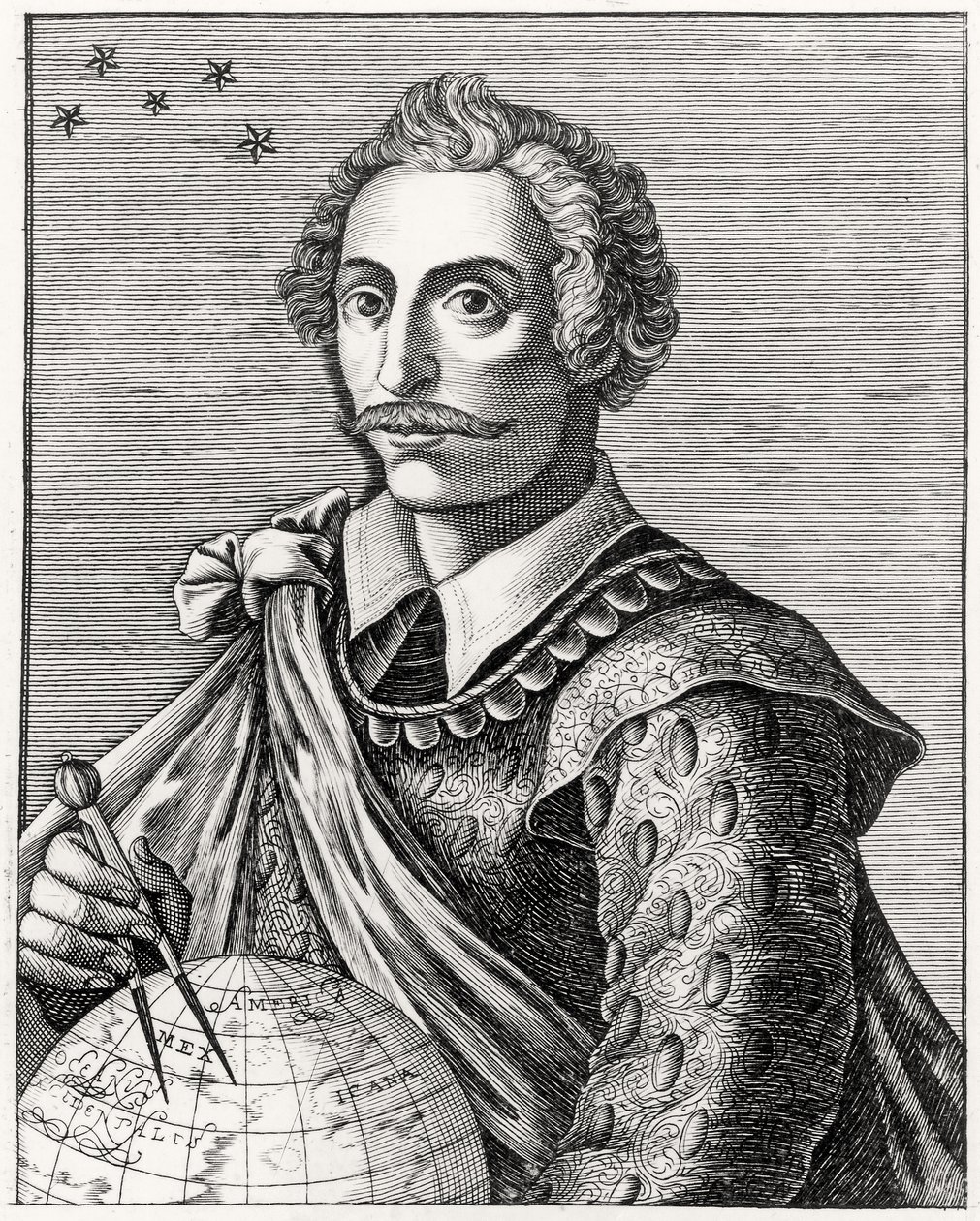 Portrett av Thomas Cavendish (1560-92) gravert av L Armessin av French School