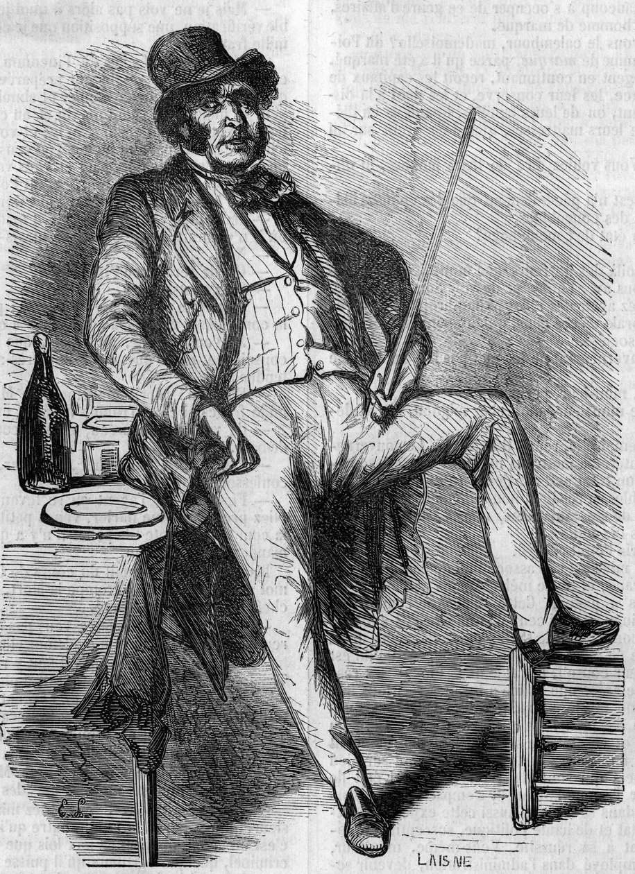 Portrett av Vautrin, karakteren til romanen "The Father Goriot"". Gravering midten av 1800-tallet. Illustrasjon for "The Father Goriot" av Honore de Balzac (1799-1850). av French School