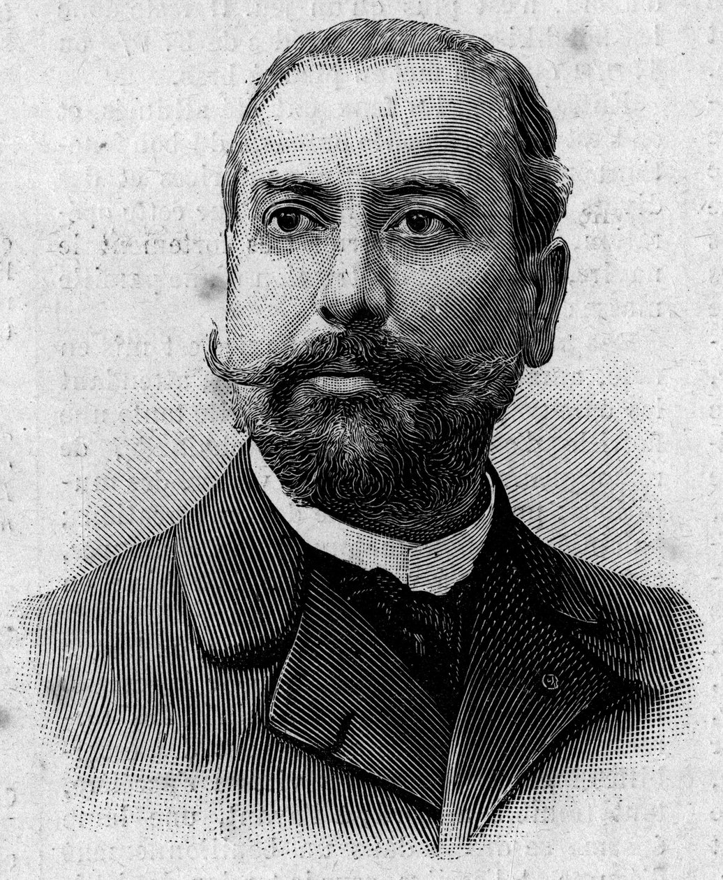 Portrett av Victor Theophile Liotard (1858-1916), fransk farmasøyt og kolonialfarer. Gravering i "" Journal des Voyages"" av 29. januar av French School