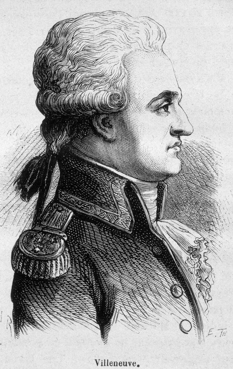 Portrett av Villeneuve, fransk admiral (1763 - 1806), begynte han slaget ved Trafalgar, som var en katastrofe, og begikk deretter selvmord - i "" L