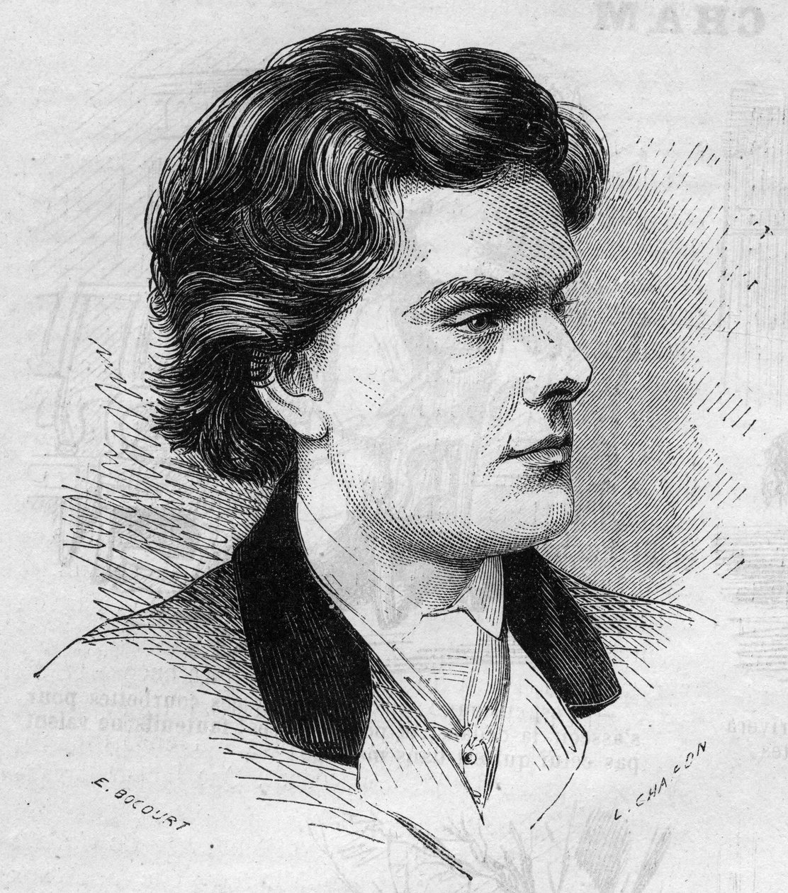 Portrett av Wilhelmy, fiolinist, 21 år gammel i 1867. Gravering i "" Le Monde Illustré"" nr. 516 av 2. mars av French School