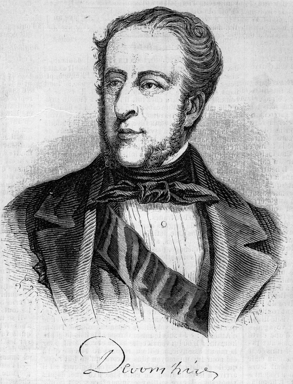 Portrait of William Spencer Cavendish (1790-1858), Duke of Devonshire. Engraving in “” Le Monde Illustré”” n°45 of 20 February 1858. av French School