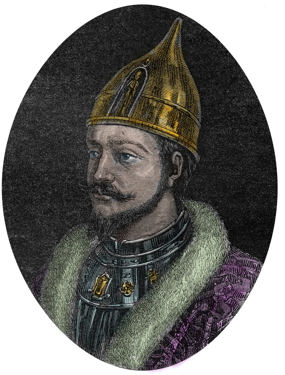 Portrait of Yaroslav I the Wise (Yaroslav Vladimirovich) (Yaroslav I) (978-1054), Grand Prince of the Rus of Kiev - Portrait of Yaroslav the Wise - Yaroslav I, Grand Prince of Rus - from “” New National Encyclopedia”” by Maurice La Charest - 1870 - av French School