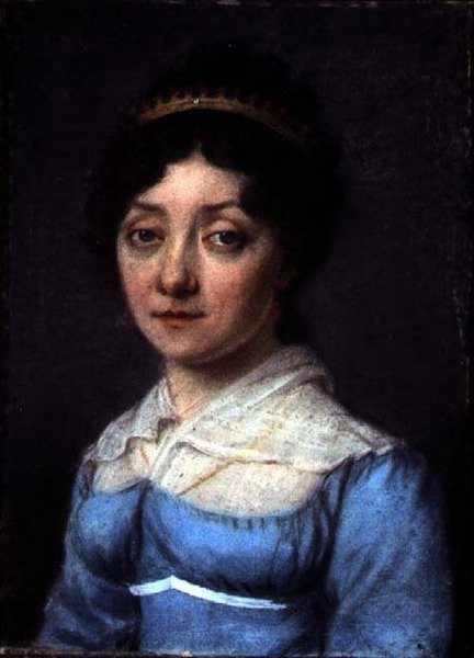Portrett av en borgerlig kvinne i en blå empire-kjole, ca. 1815 (pastell på papir) av French School