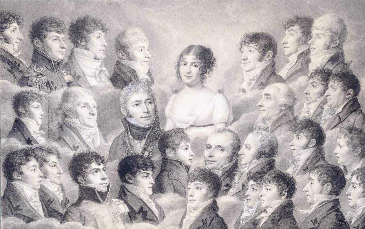 Portrett av en ung dame omgitt av sine beundrere, av French School