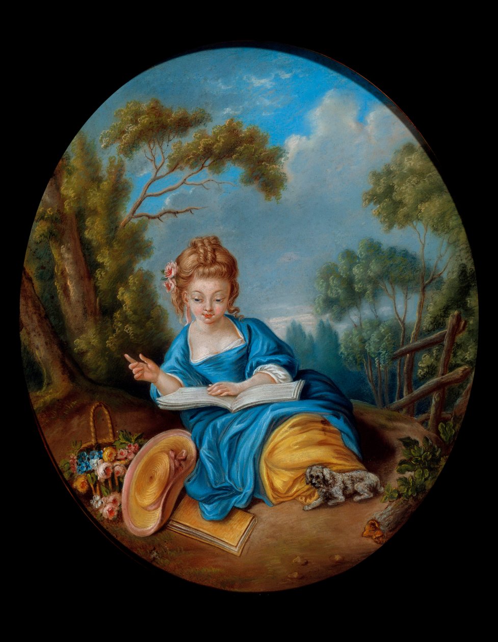 Portrett av en jente som leser. Fransk skole på 1700-tallet. Coll. Del. av French School