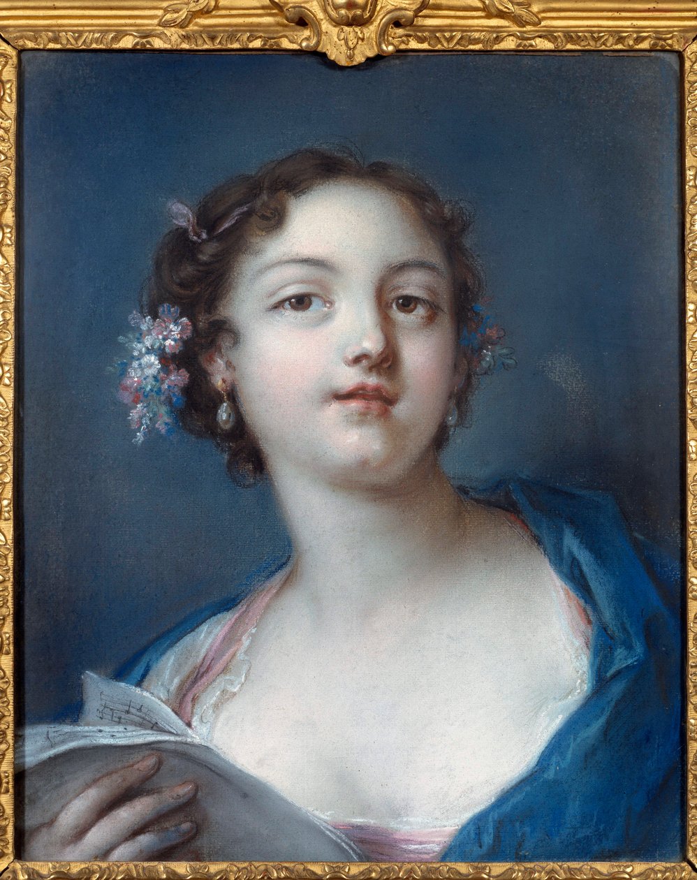 Portrett av en jente som leser et partitur Anonymt maleri. Chantilly fra 1700-tallet, museum Conde av French School