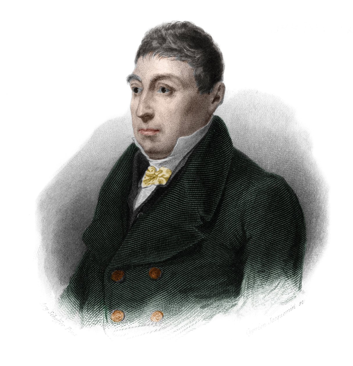 Portrait of general La Fayette (Marie Gilbert Mottier, Marquis de Lafayette) (1757-1834), French aristocrat, military officer and politician. in “” LIBRE DES SPORERS”” by Louis de Cormenin Timon. 1842. Private collection. av French School