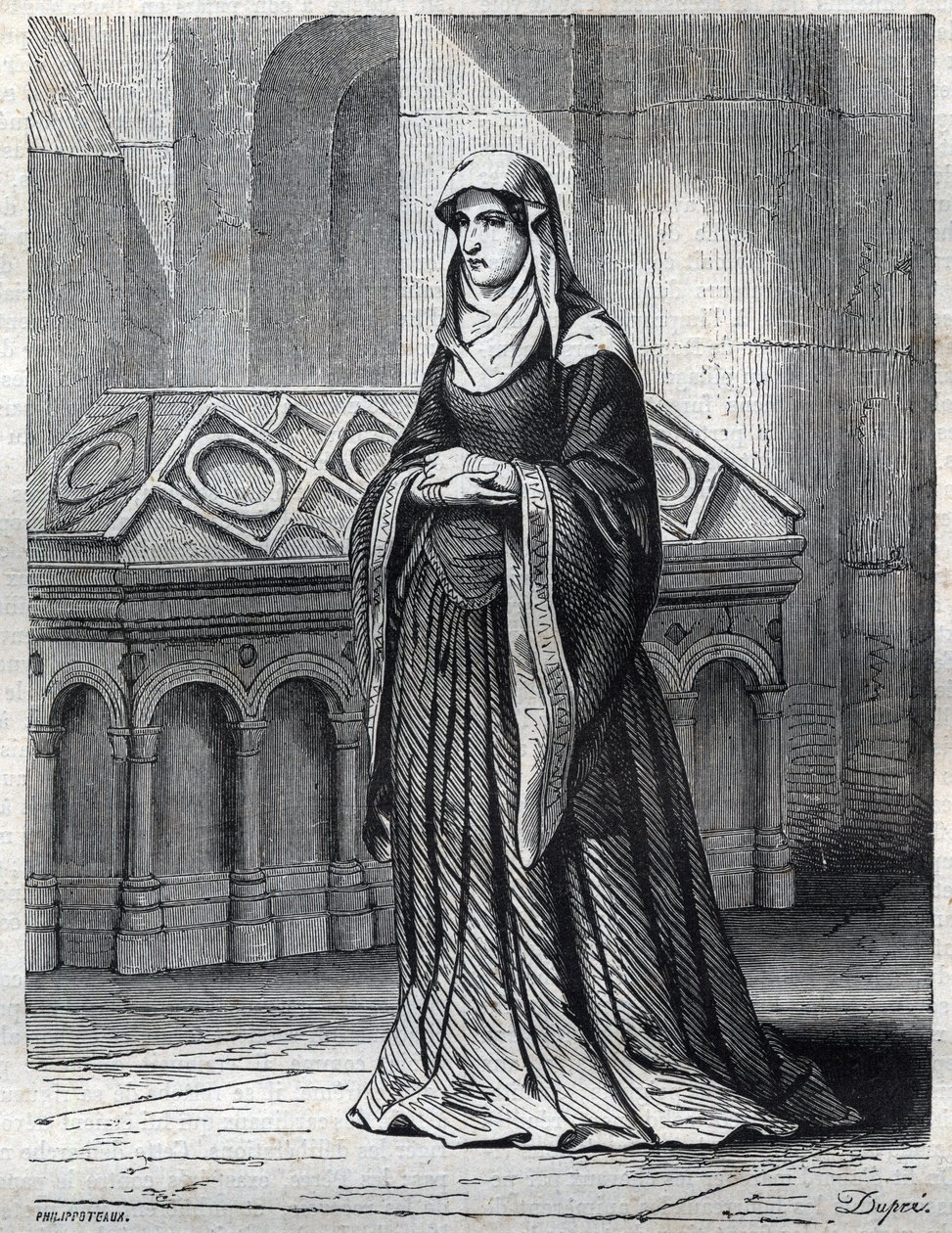 Portrait of the Benedictine nun who would have been the mistress and sister of Pope Gregoire XII and the mother of Eugene IV (Gabriele Condulmer 1383-1447). Engraving in “” History of the Popes (...) Crimes of the Queen King and Emperors through the centur av French School
