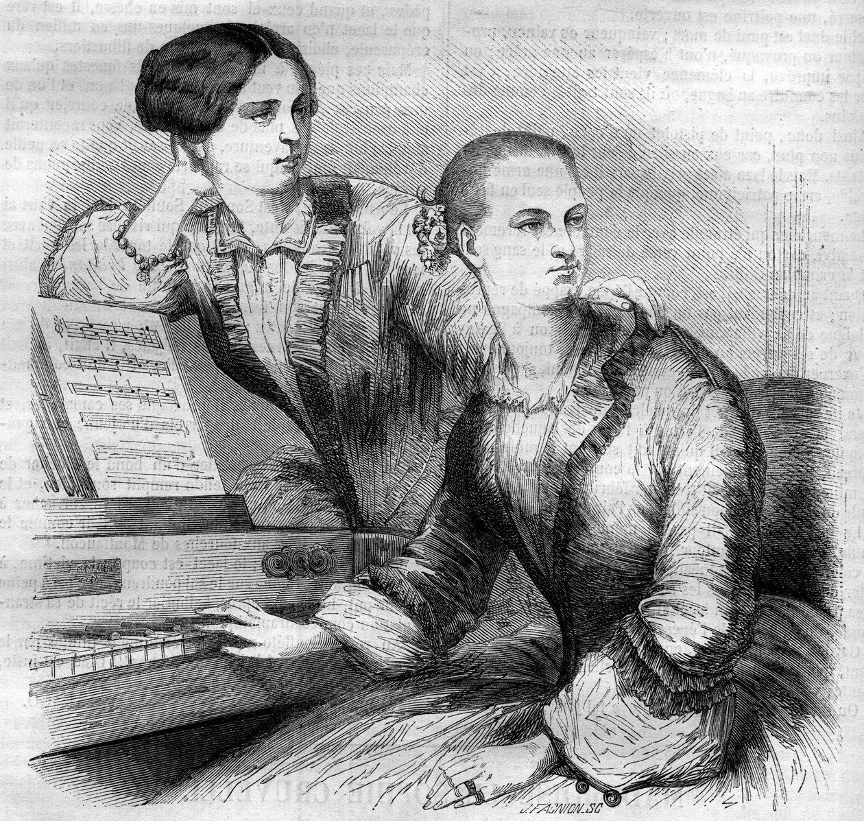 Portrett av Cruvelli-søstrene, tyske dansere. Sophie Cruvelli (Johanna Sofia Charlotte Cruwell, dit) (1826-1907) og Marie Cruvelli (Friederike Marie Cruwell, dit) (1824-1868). Gravering fra 1852. av French School
