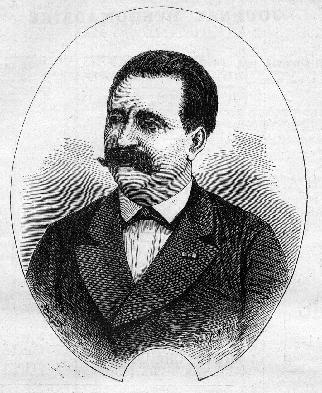 Portrett av "" Doktor Nicolay"" (Faure Nicolay, fransk tryllekunstner?). Gravering i "" Le Monde Illustré"" n°1052 av 9. juni 1877. av French School