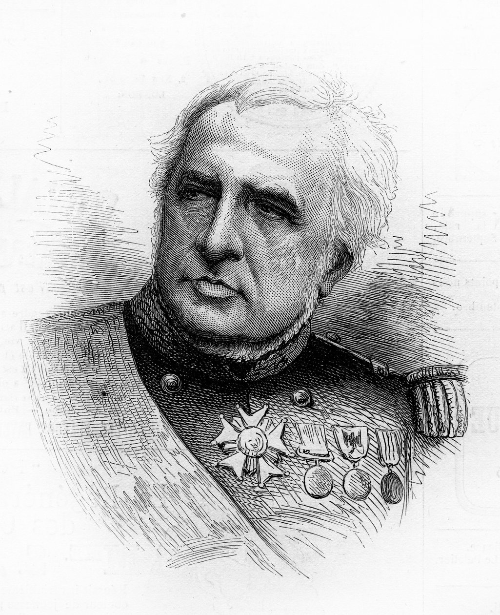 Portrett av den franske admiralen Camille Adlbert Marie de la Ronciere le Noury ​​(1816-1881). Gravering i "" Le Monde Illustré"" nr. 1260 av 21. mai 1881. av French School