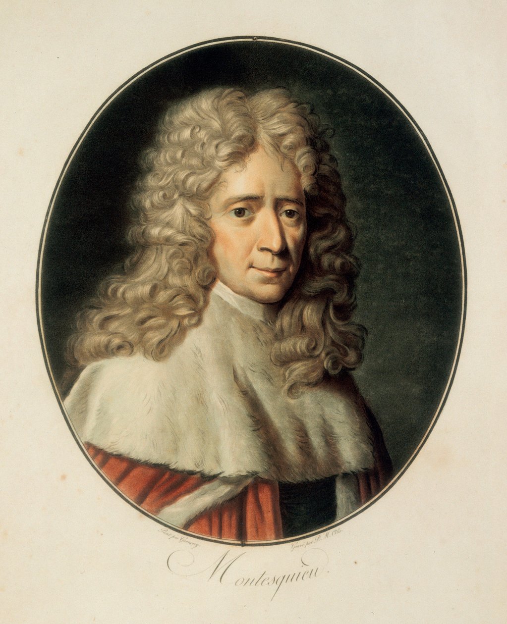 "Portrett av den franske filosofen og politiske mannen Charles de Secondat, Baron de la Brede og Montesquieu av French School