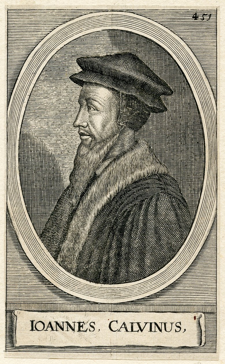 Portrett av den franske teologen John Calvin (gravering) av French School