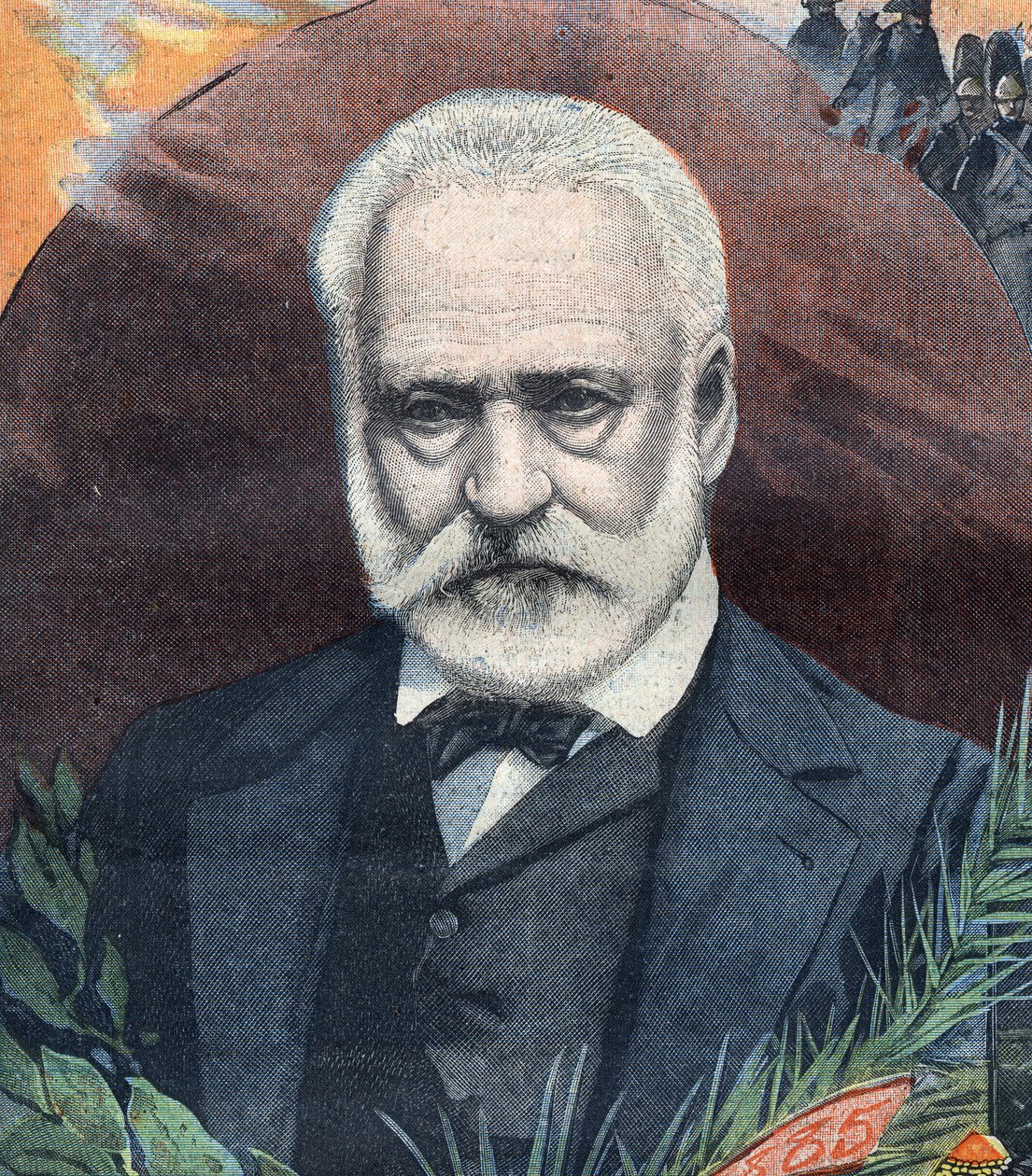 Portrait of the French writer Victor Hugo (1802-1885). Engraving in " Le Petit Parisien”” av French School