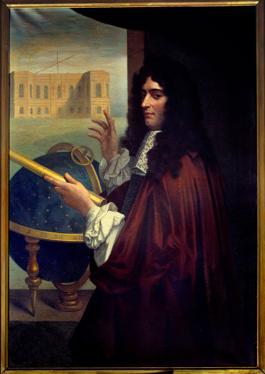 Portrett av den italienske astronomen Jean Dominique Cassini (1625-1712) foran Paris-observatoriet. Anonymt maleri av den franske skolen av French School