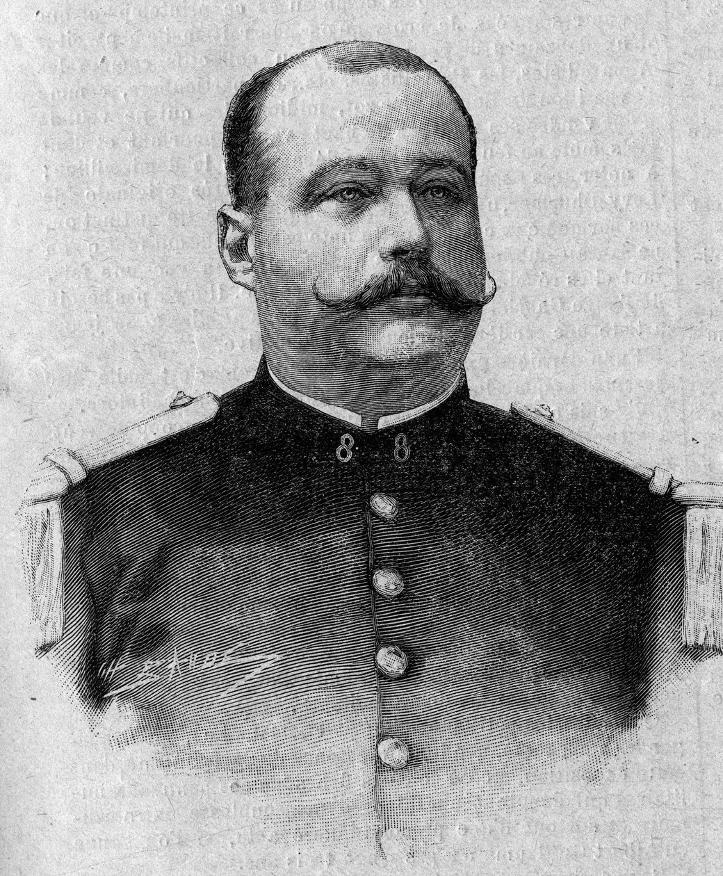 Portrett av markisen Patrice de Mac Mahon (Mac-Mahon) (1855-1927). Gravering i «The Sunday Gazette» av 5. mars av French School