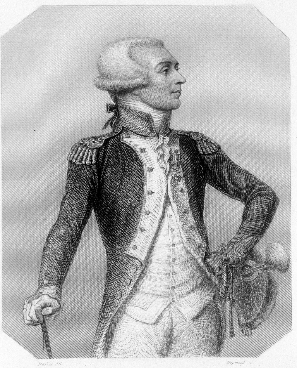 Portrett av Marquis de La Fayette, fransk general og politiker (1757-1834). I "The history of the Girondins"" av Lamartine av French School