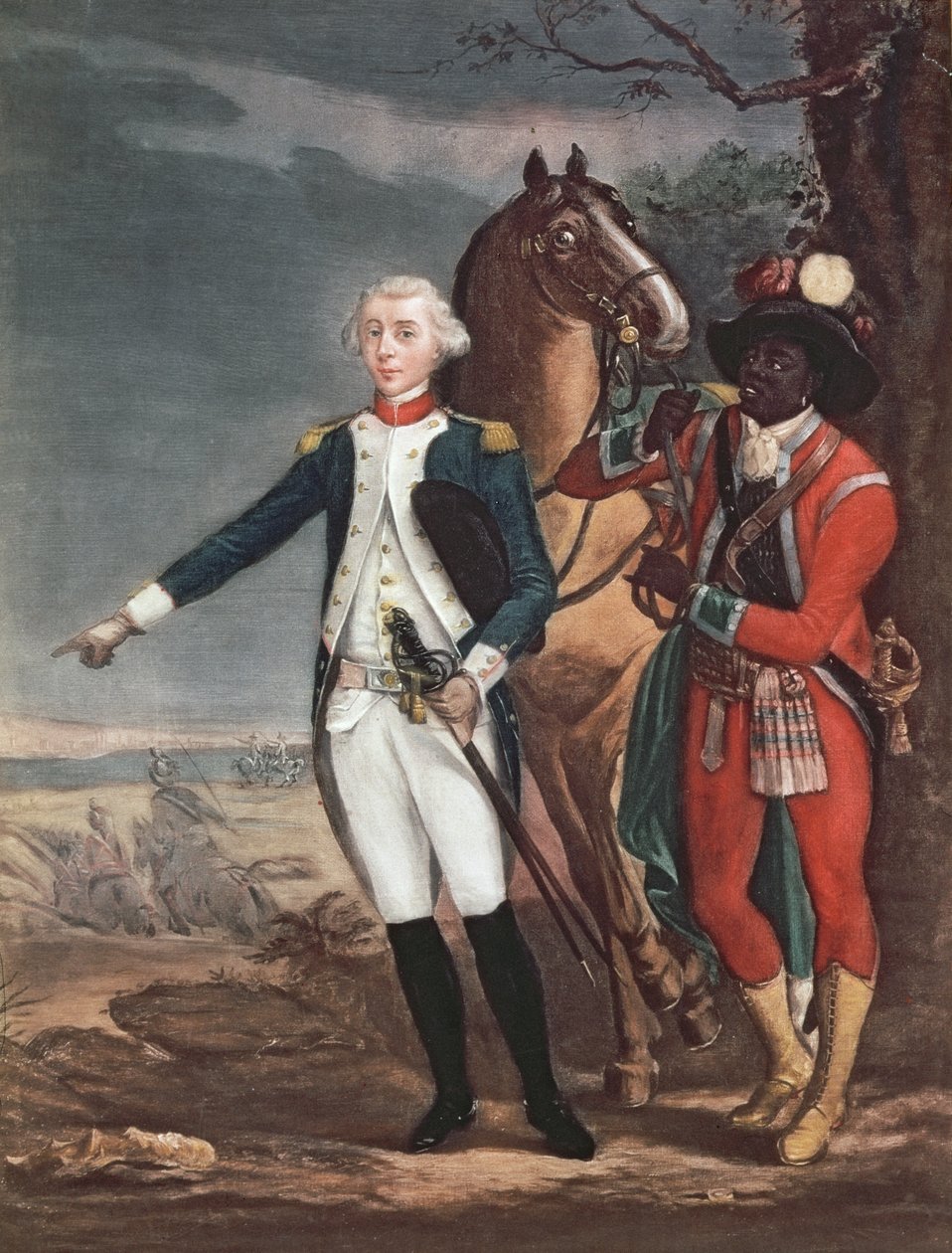 Portrett av Marquis de La Fayette med en Aide-de-Camp under den amerikanske uavhengighetskrigen av French School
