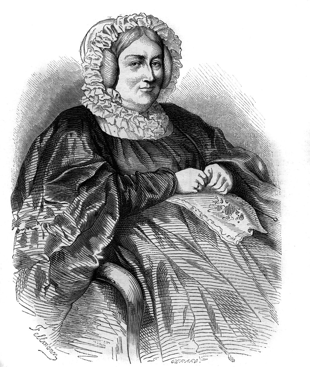 Portrett av Marquise de La Rochejaquelein (La Rochejaquelein) (nee Marie Louise Victoire de Donnissan eller Donissan) (1772-1857), fransk forfatter. Gravering fra 1858. av French School