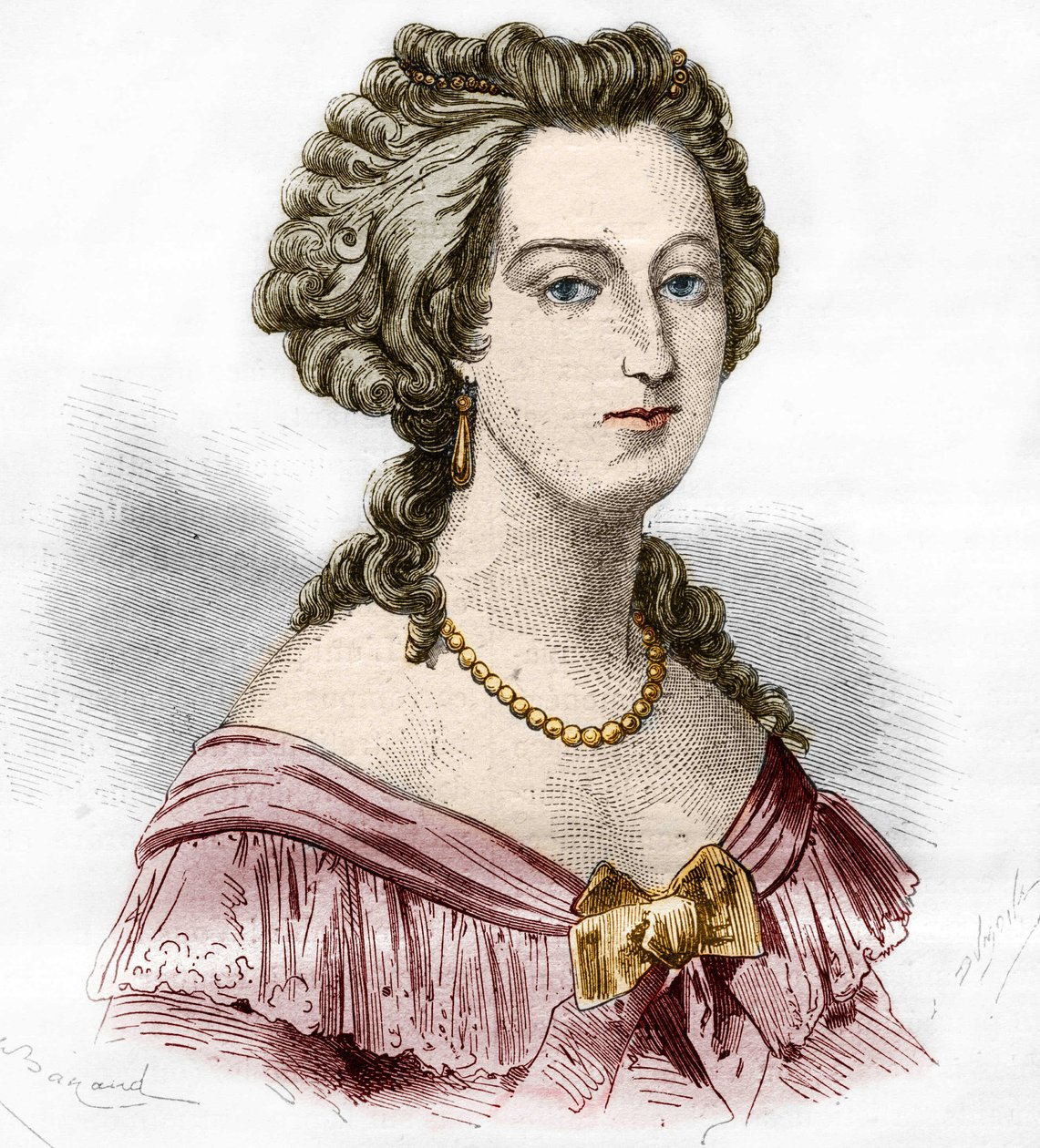 Portrett av Marquise of Boufflers Marie Francoise Catherine de Beauvau Craon (1711-1787). Gravering i "Prostitusjonens og utskeielsens historie blant alle verdens folkeslag fra antikken til i dag" av Dr. Th. -F. Debray. 1879. av French School
