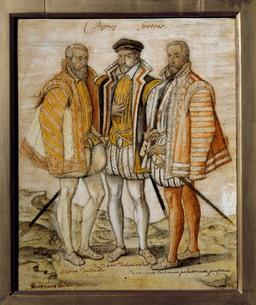Portrett av de tre brødrene Coligny (Odet (1517-1571), Gaspard (1519-1572) og Francois). Anonym tegning. Søn 0,26x0,21m Chantilly, musee Conde av French School