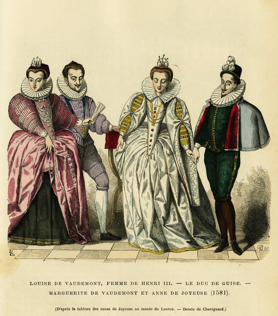 Portretter i 1581, av Louise de Vaudemont (1553-1601), dronning av Frankrike, kone til Henry III (1551-1589), av den tredje hertugen av Guise, Henri I, kjent som Balafre (1549-1588), av Marguerite av Lorraine (1564-1625) datter av greven av Vaudemont (Nico av French School