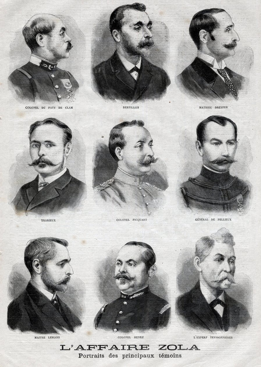 Portretter av hovedvitnene i Dreyfus Zola-affæren i "Le Petit Journal", 27. februar av French School
