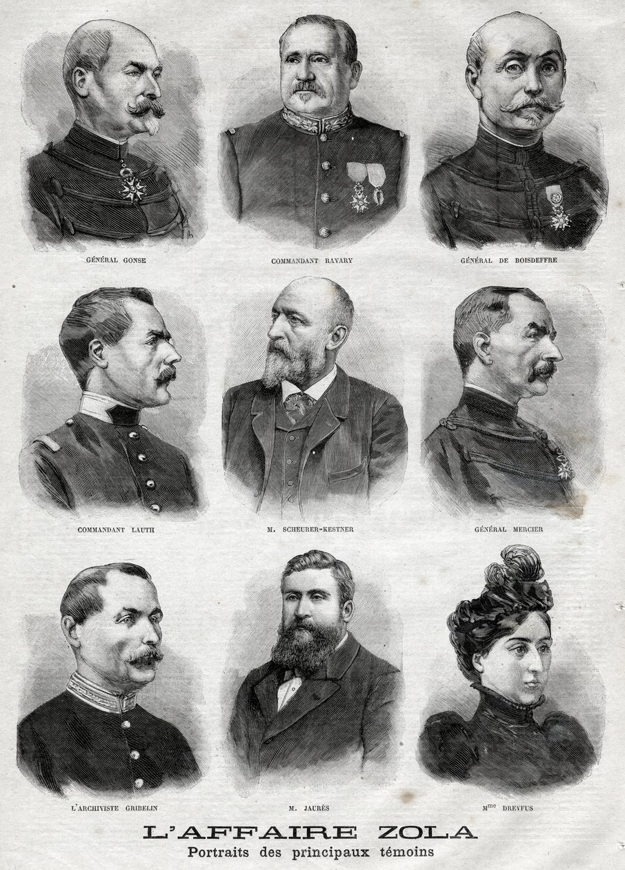 Portretter av hovedvitnene i Dreyfus Zola-affæren i "Le Petit Journal", 27. februar av French School