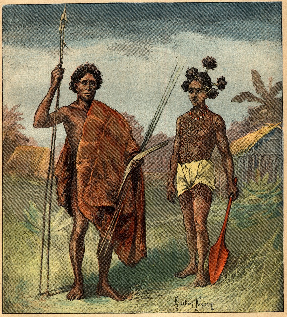 Portretter av to urfolk fra Marringong-stammen, New South Wales (Australia). Gravering i "" La Terre Illustree"" nr. 97 av 8. september 1892. av French School
