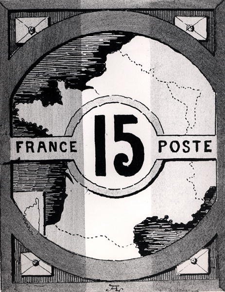 Frimerke som viser et kart over Frankrike, slutten av 1800-tallet (litho) (s/hv-bilde) av French School