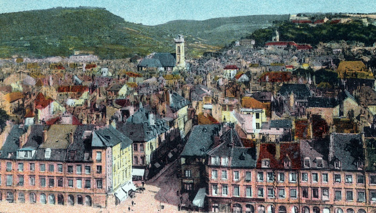 Postkort med utsikten fra Madeleine Tower, Besançon, ca. 1930 (farge litho) av French School