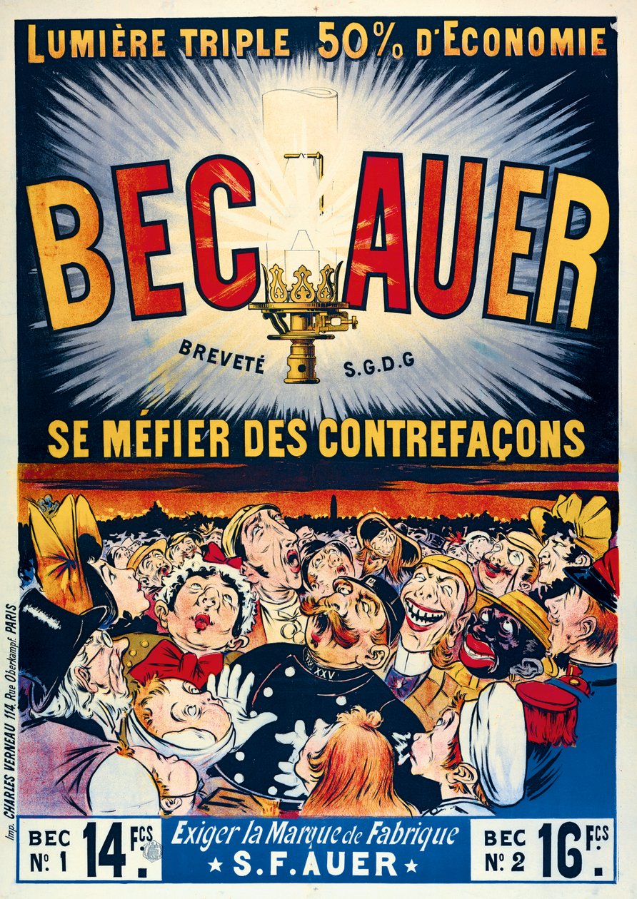 Plakatreklame for Becauer petroleumslamper, trykt av Charles Verneau, 1890 av French School