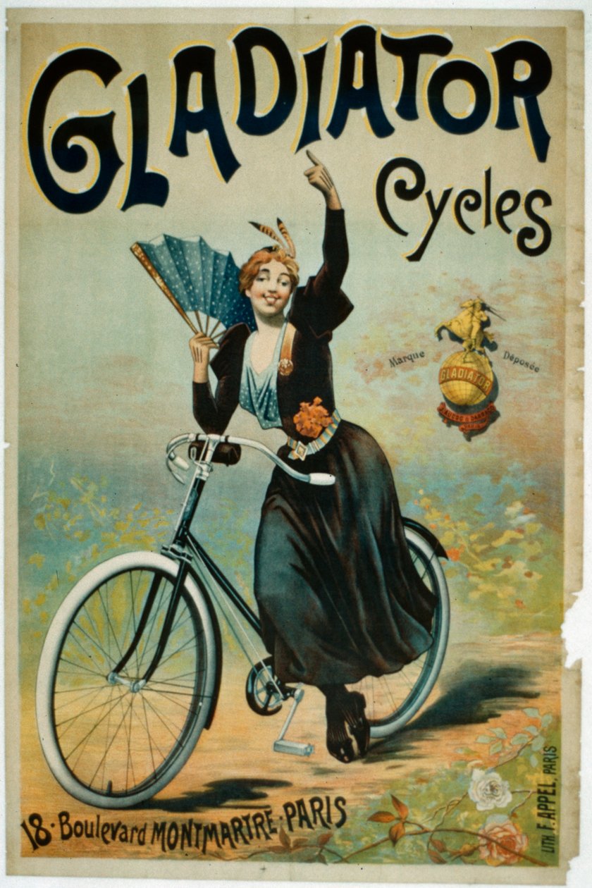 Plakatannonsering Gladiator Cycles, Boulevard Montmartre, Paris av French School