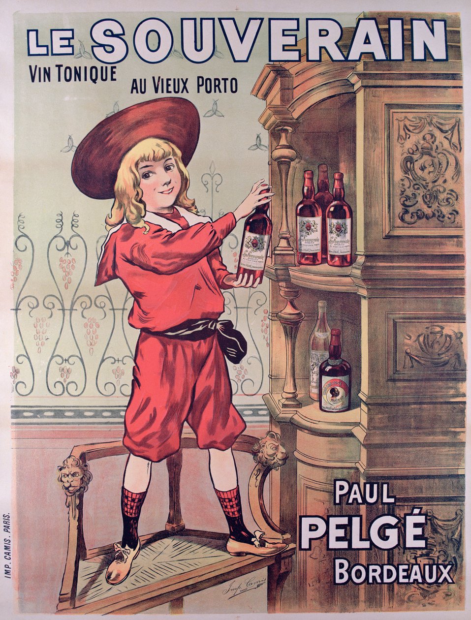 Plakatannonsering Le Souverain, fransk tonicvin laget av Paul Pelge av French School
