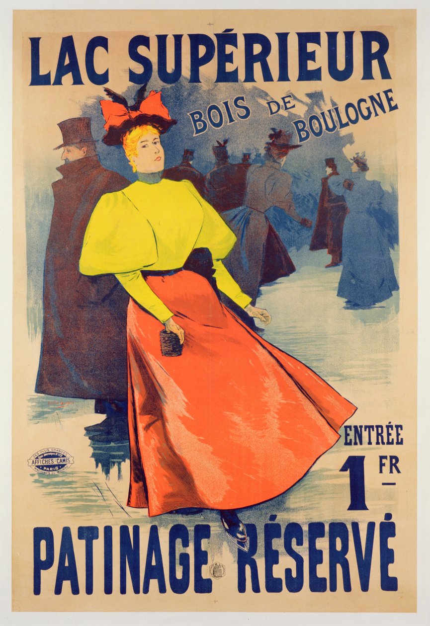 Plakat som reklamerer for en skøytebane på Lac superieur i Bois de Boulogne av French School