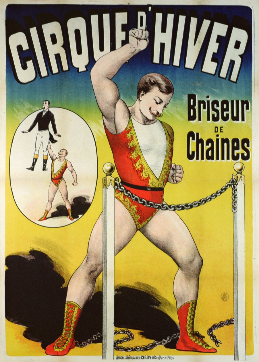 Plakat som reklamerer for en sterk mann på Cirque d