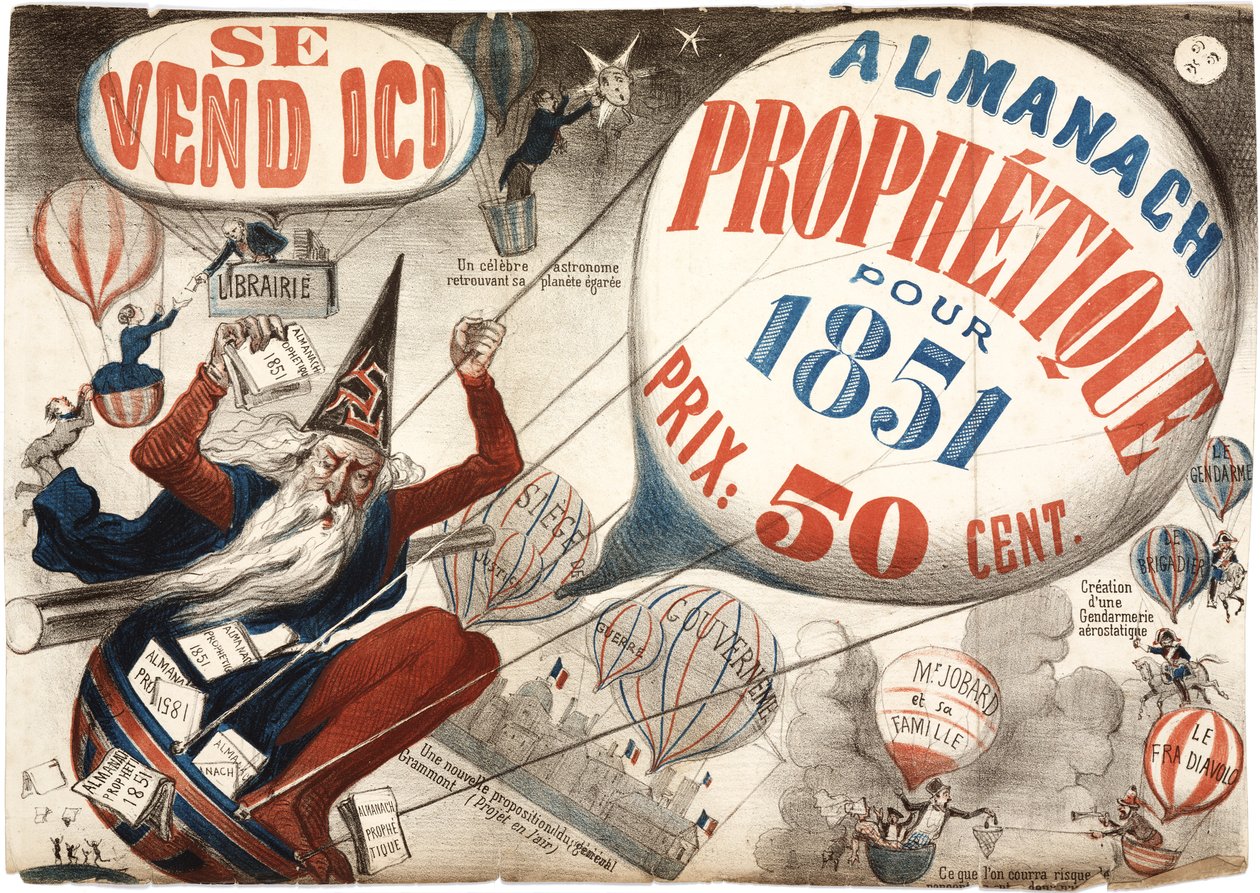 Plakat som reklamerer for Almanach Prophetique, 1851 av French School