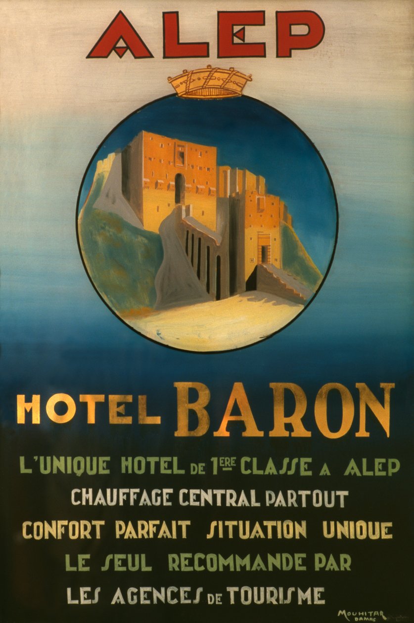 Plakat som reklamerer for Baron Hotel i Aleppo, ca. 1920 av French School