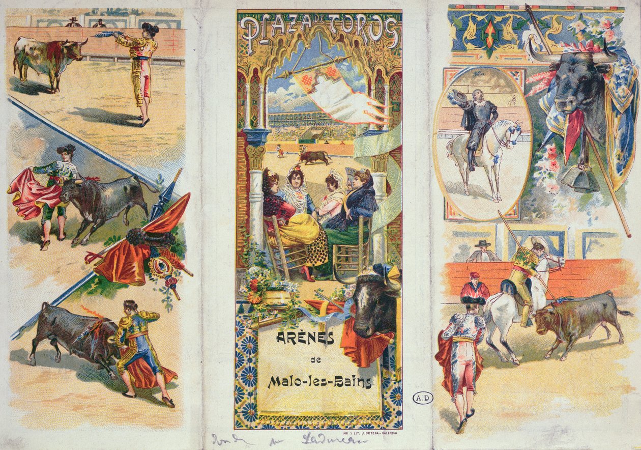 Plakat som reklamerer for tyrefekterarenaen i Malo-les-Bains, slutten av 1800-tallet av French School
