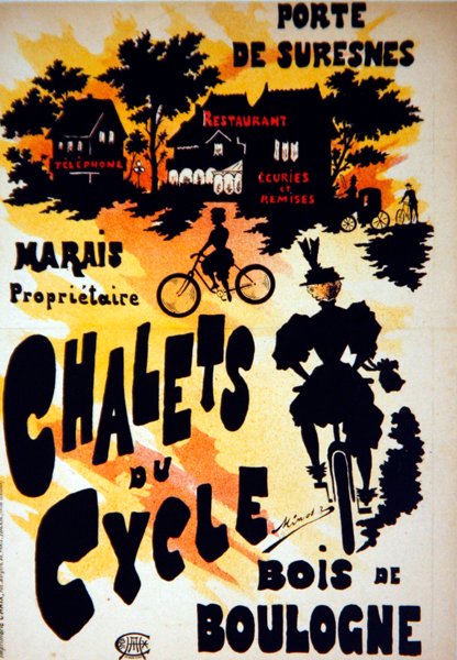 Plakat som reklamerer for Chalets du Cycle, Bois de Boulogne, nær Porte de Suresnes av French School