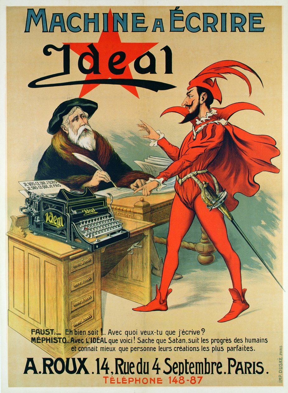 Plakat som reklamerer for den ideelle skrivemaskinen av French School